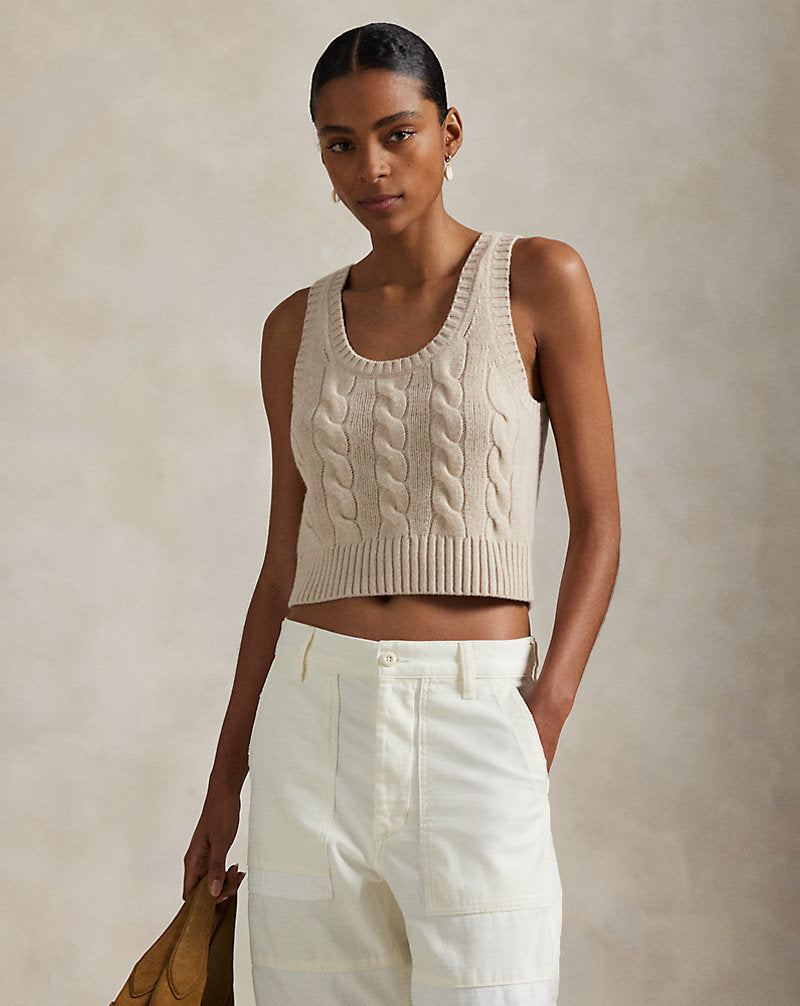 Cable Wool-Cashmere Sleeveless Sweater