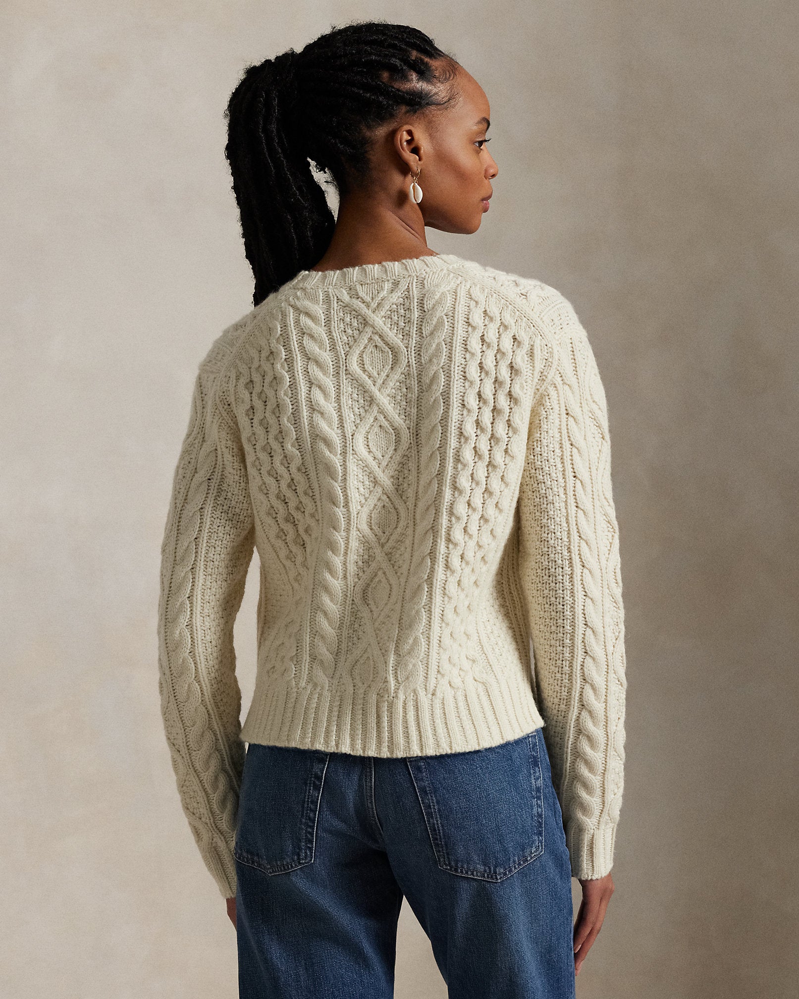 Aran-Knit Wool-Blend Crewneck Sweater