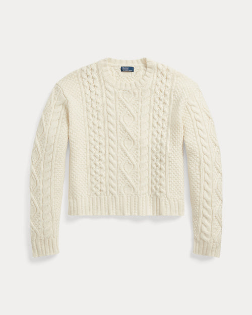 Aran-Knit Wool-Blend Crewneck Sweater